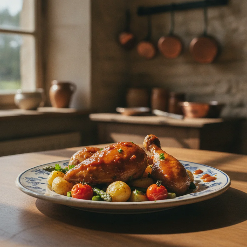 Cuisses de poulet au vinaigre glacées et brillantes