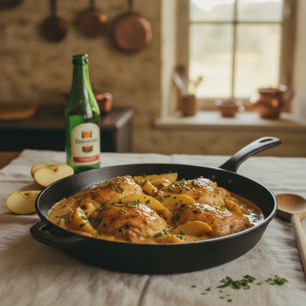 Poulet à la normande avec pommes et sauce au Calvados