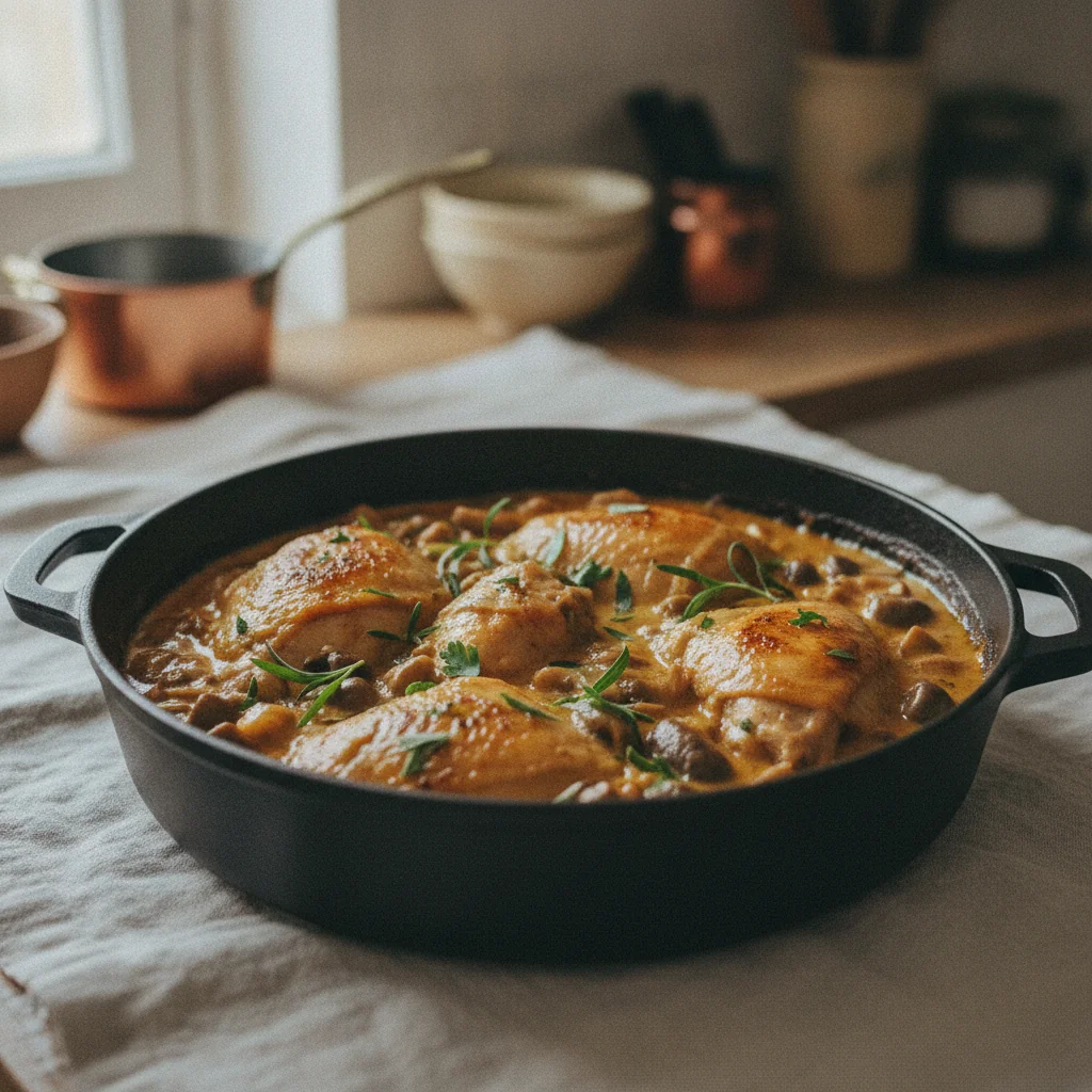 Poulet au vin blanc avec échalotes et estragon