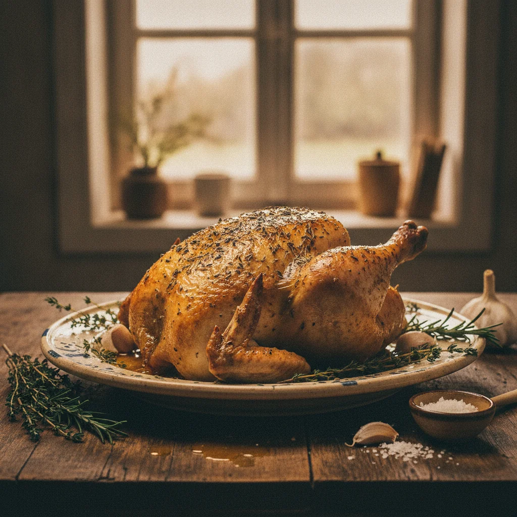 Poulet rôti recouvert d'herbes de Provence séchées