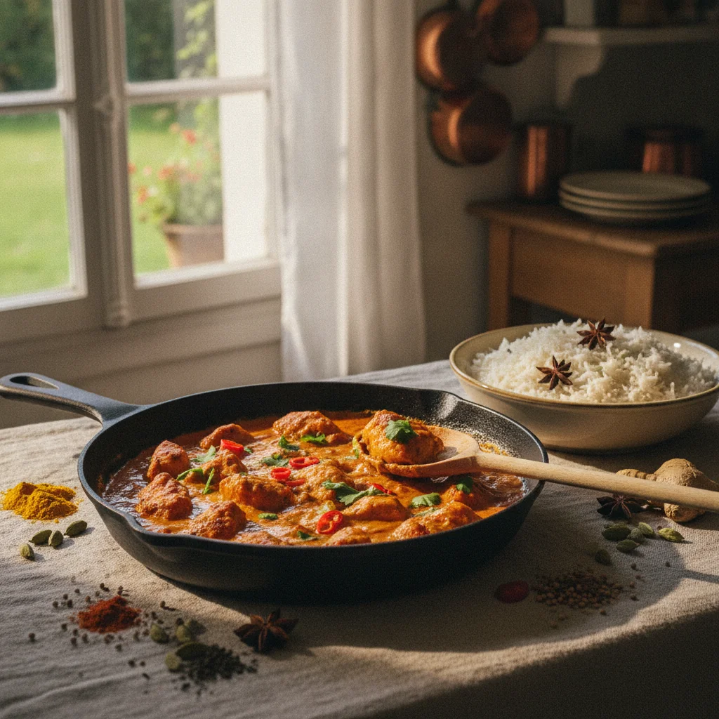 Poulet tikka masala sauce orange épicée avec riz basmati